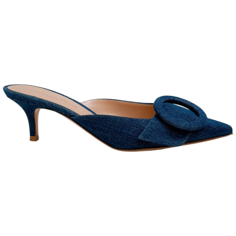 Gianvito Rossi Mid Blue Denim Portofino 55 Mules - Picture 2 of 8